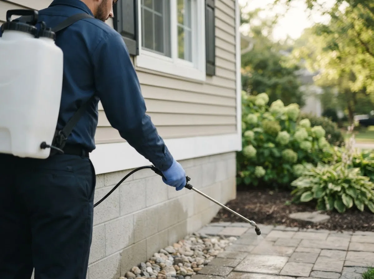Pest control technician inspecting a home in Morrill, ME